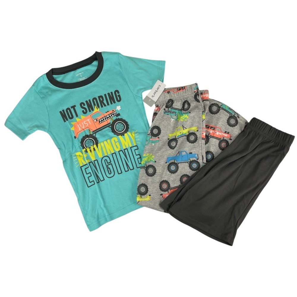 Carters Boys 3 Piece Short Sleeve Monster Truck Pajama Set Size 7 NWT